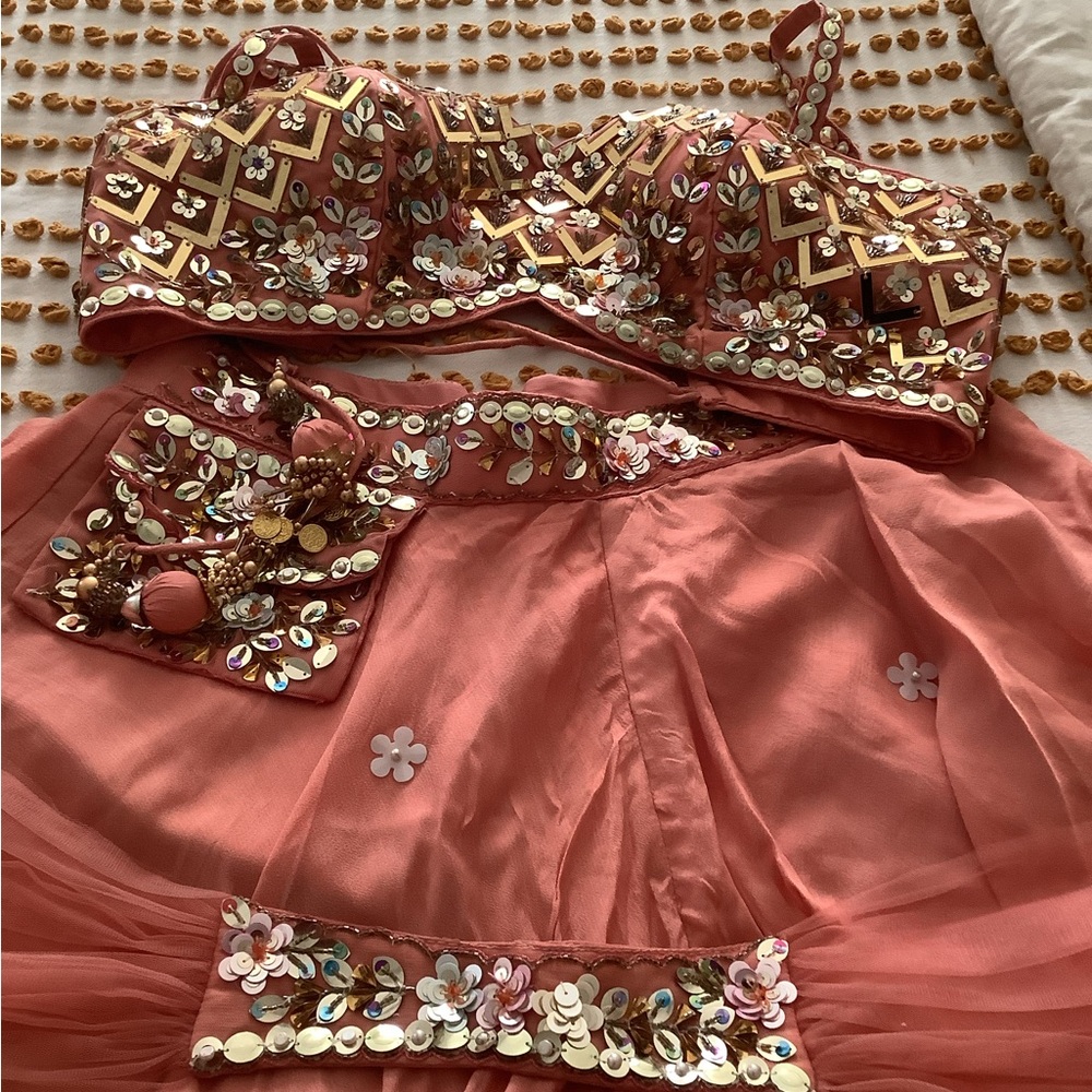 Embellished Coral Pink Beaded Bra Top - Picture 6 of 16